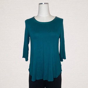 NWT Alfani Womens Teal 3/4 Sleeve Round Neck High Low Hem Blouse Top Size Small